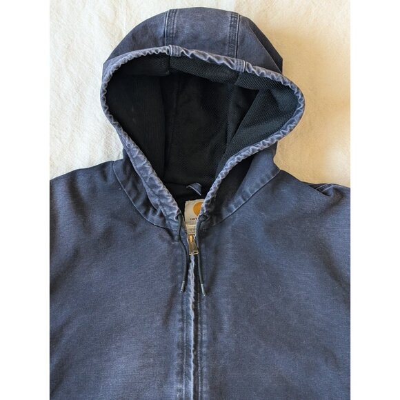 Carhartt Vintage 90s Faded Navy Hooded Thermal Lined Canvas Jacket J25MDT 2XLT - Picture 3 of 9